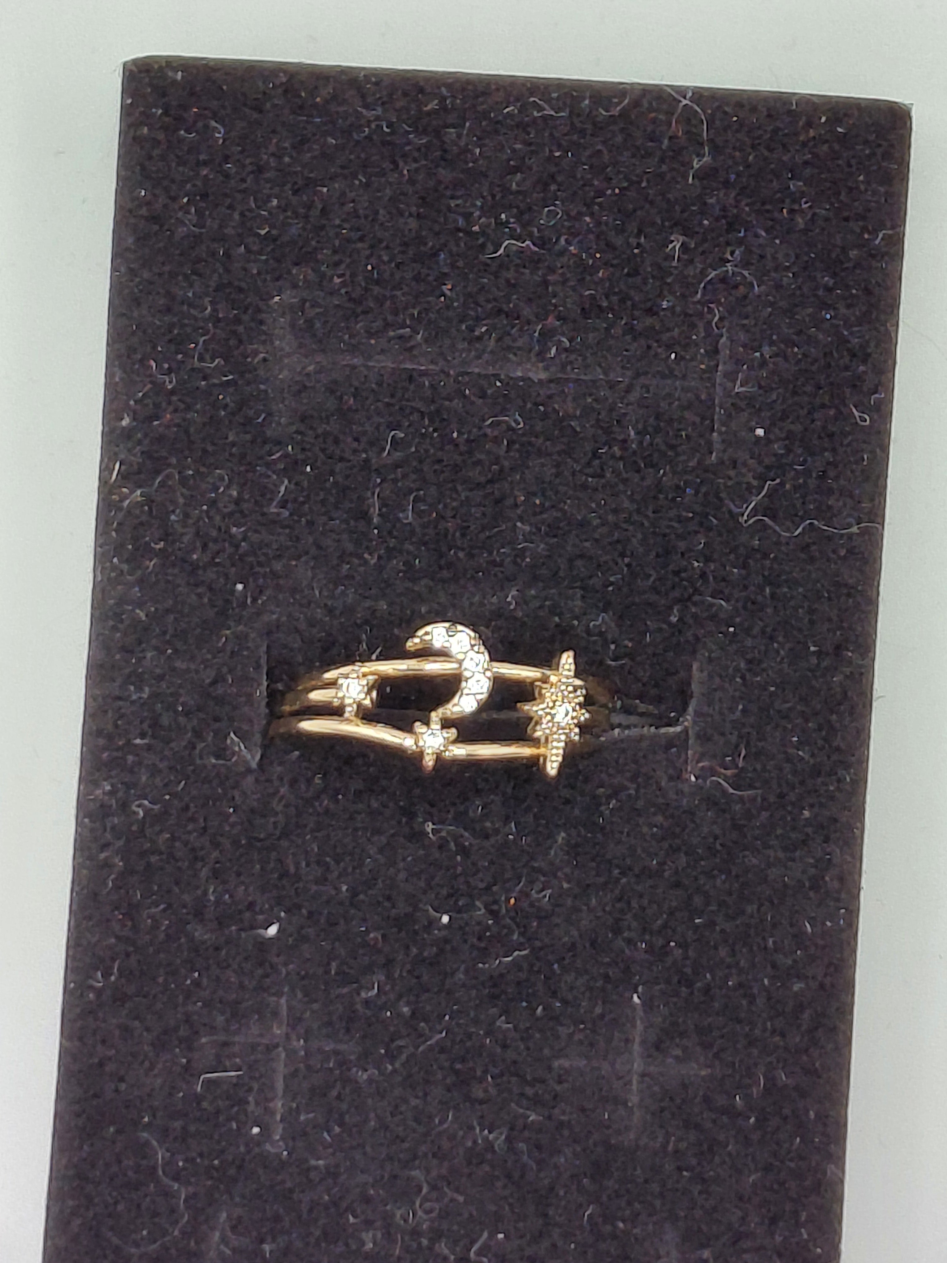 Bague motif lune et étoile ajustable