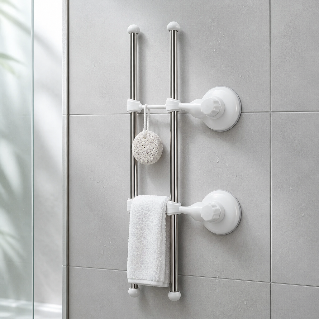 Support ventouse barre salle de bain